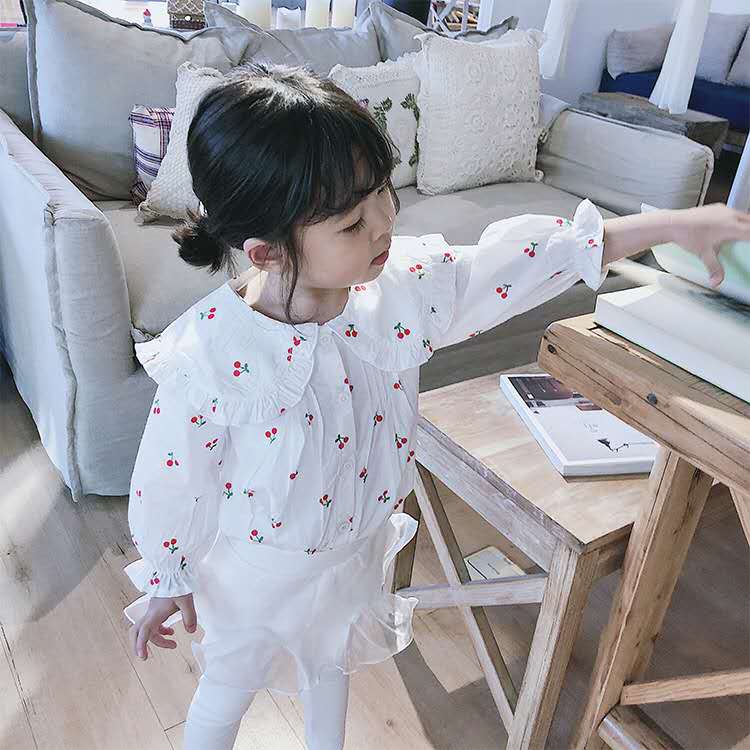 Children's clothing girls long-sleeved shirt spring and autumn foreign children's floral shirts small children sweet