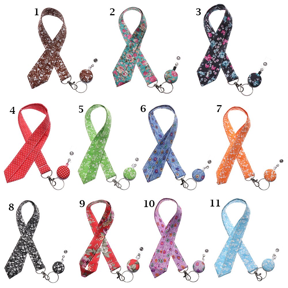 1PC Printed Fabric Lanyard Badge Reel ID Card Holder Clip Mobile Phone Neck Hanging Rope Floral Print Straps Office Supplies