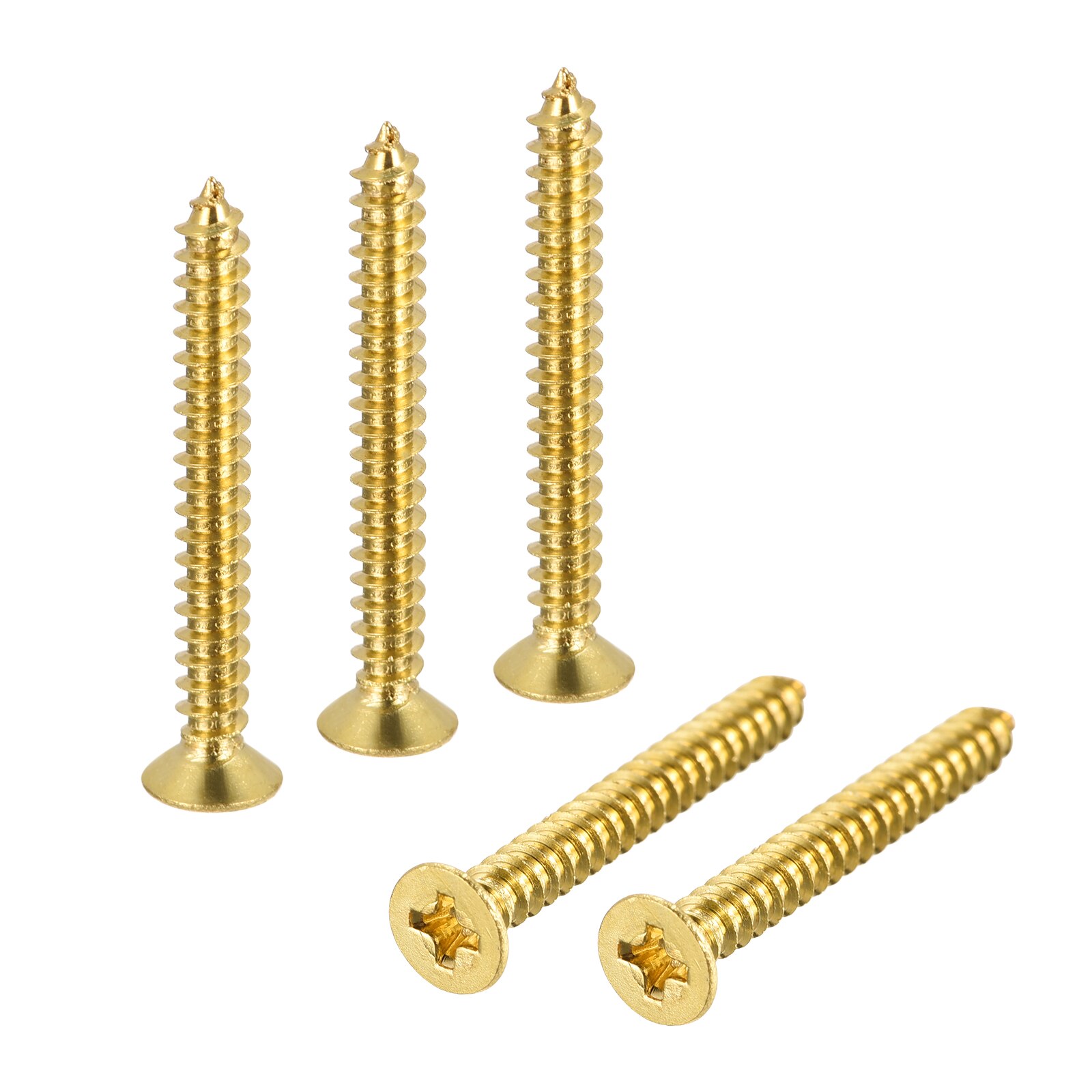 Uxcell Brass Wood Screws, M4x35mm Phillips Flat Head Self Tapping Connector for Door, Cabinet, Wooden Furniture 5Pcs