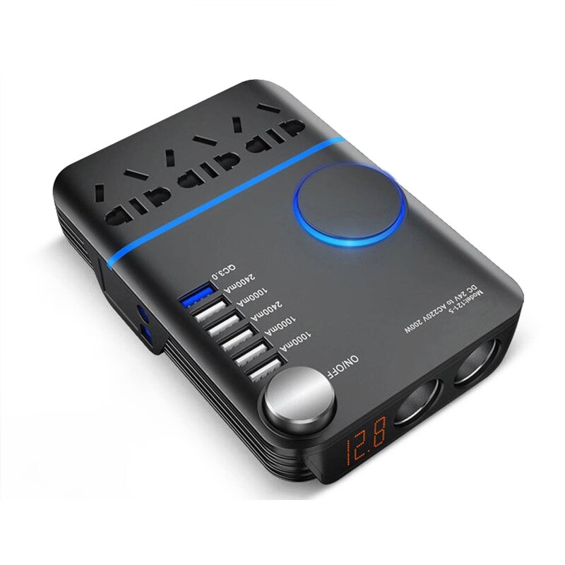Allume-cigare de voiture 200W, convertisseur 12V à AC 220V, chargeur, adaptateur, transformateur, prise, sortie USB: D