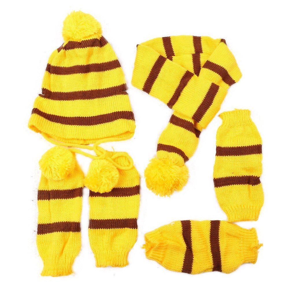 3 Stks/set Leuke Sets Pet Hond Kat Hoed Sjaal Sokken Pak Puppy Kitty Gebreide Streep Kostuum Kleding Outdoor Winter Warm huisdier Producten