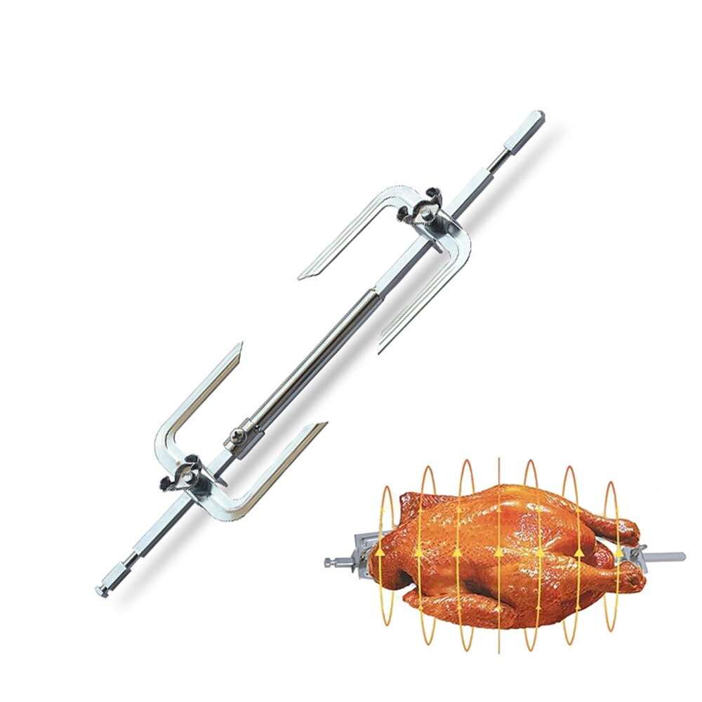 Outdoor Picnic Stainless Steel BBQ Iron-Plated Chrome Forks Charcoal Chicken Grill Rotisserie Spit Barbecue Tools: 2