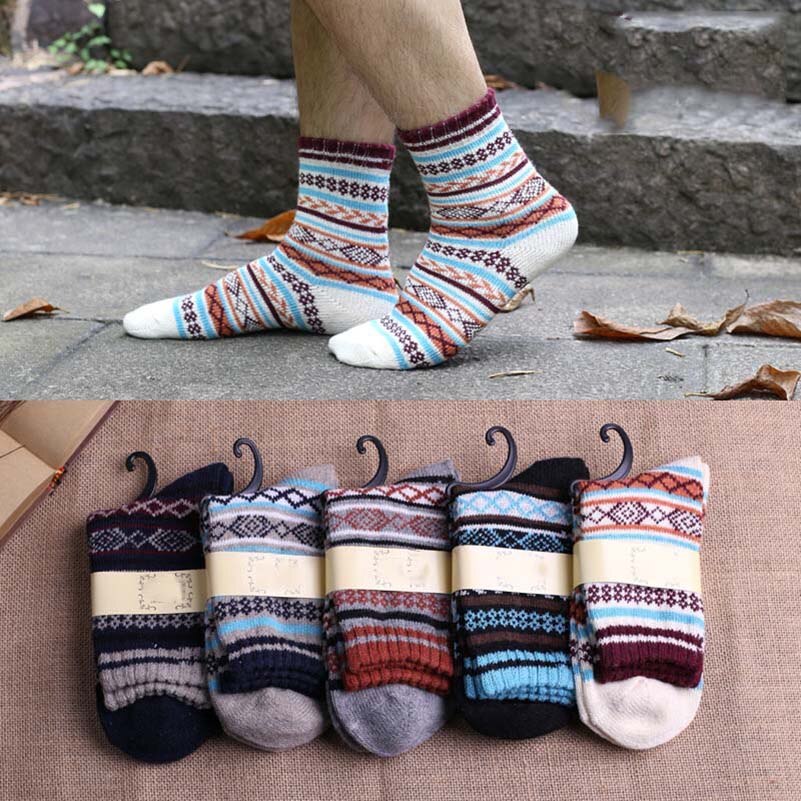 Lkwder 5 par/parti witner mænd sokker tykke varme uld sokker vintage jule sokker farverige sok meias calcetines hombre: D
