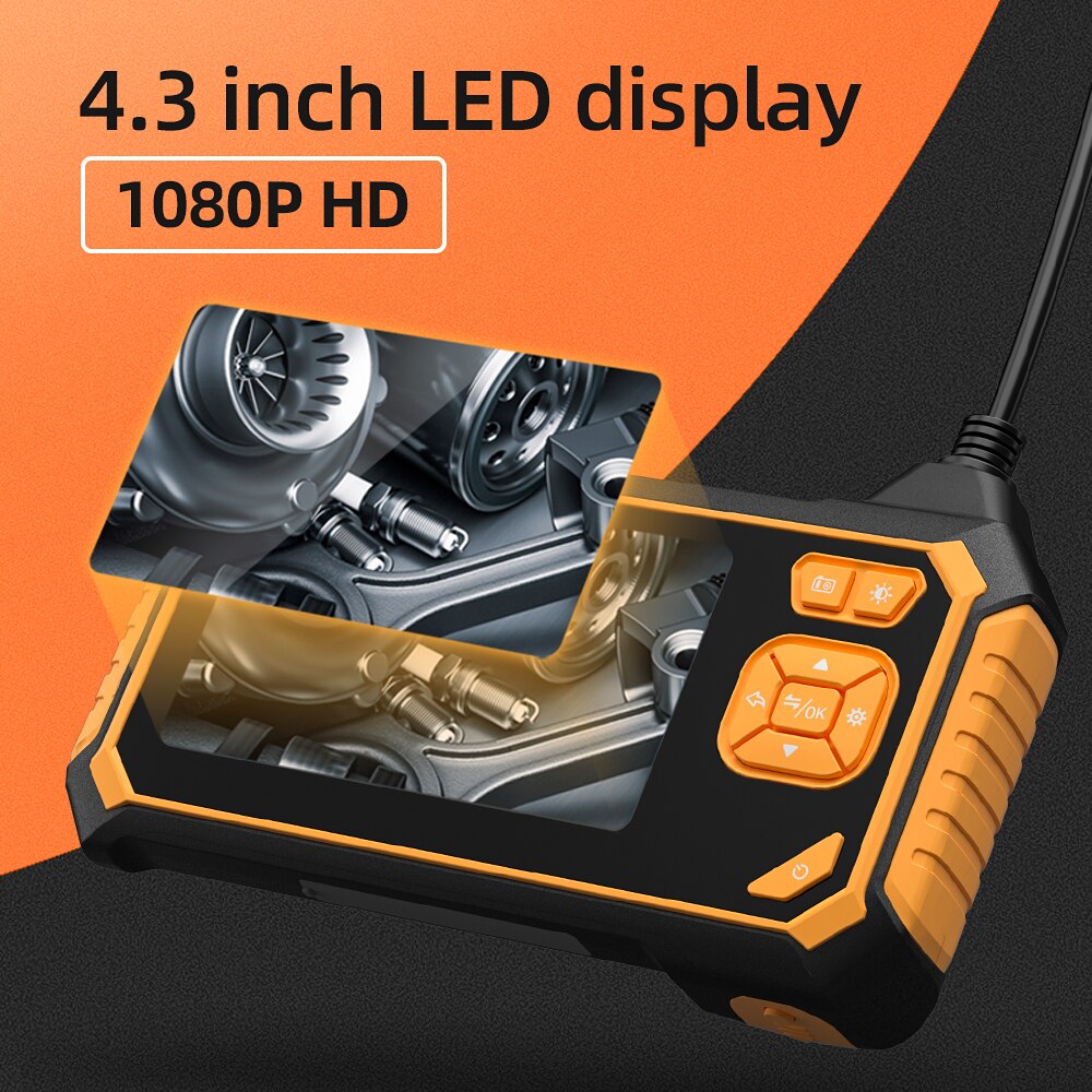 Industrial Inspection endoscope hd camera 1080p dual lens 4.3inch Screen IP67 Waterproof Industrial Borescope LED lights 1700mAh
