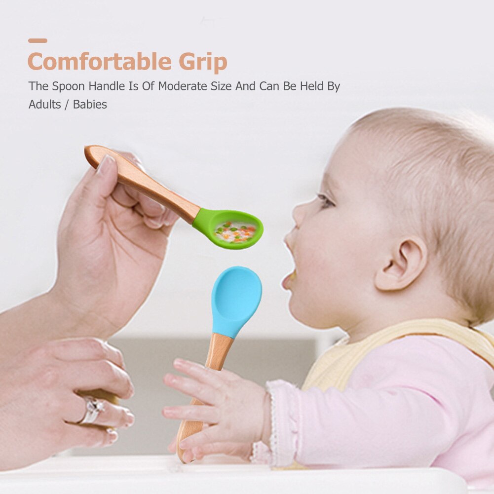 Baby Lepel Siliconen Houten Babyvoeding Lepel Accessoires Kinderen Verjaardagscadeautjes Veiligheid Kinderen Leren Eten Tool