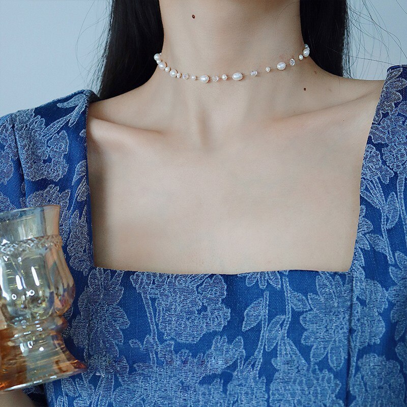 Mengjiqiao Japan Baroco Stijl Vintage Zoetwater Parel Choker Ketting Voor Vrouwen Meisjes Elegante Kristal Collares Sieraden Kolye