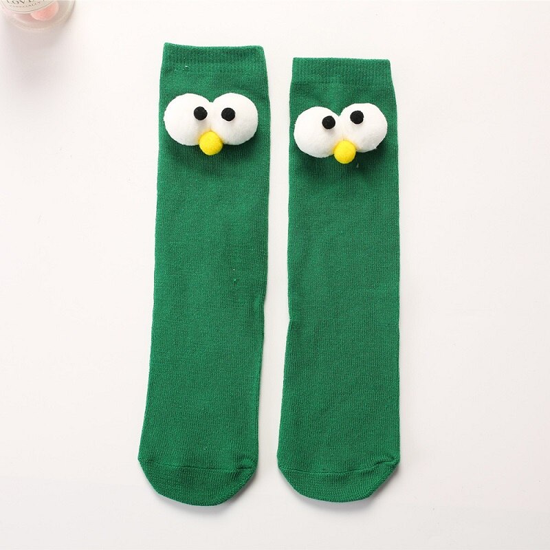 Meias de bebê longas de algodão para desenho de olho grande para infantil meninas socks for girl: Verde
