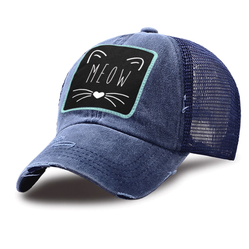 Sport sommer snapback hat justerbar udendørs mesh baseball kasketter afslappet bomuld trucker hatte kat smiley tegneserie print golf kasket: Mørkeblå 6