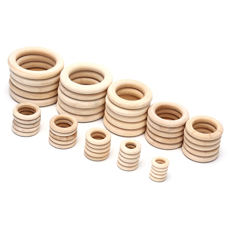 5-50pcs Natural Color 2-7cm Wooden Beads Pendant Connectors Circles Rings Beads Unfinished Natural Wood Wall Hanging Ornament
