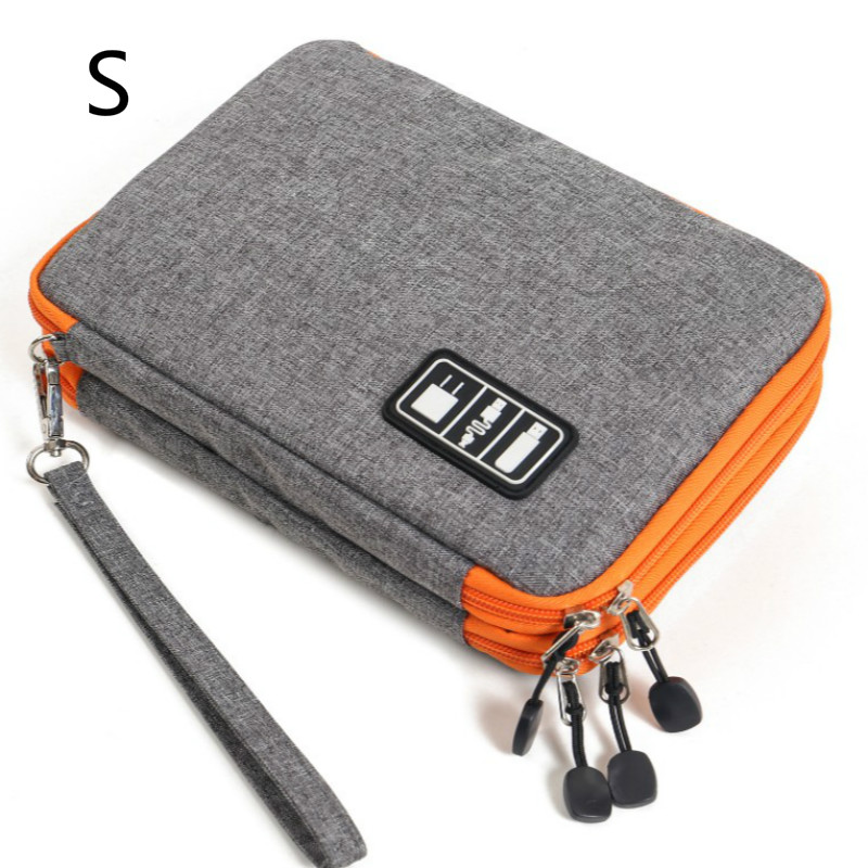 Travel Storage Bag for USB Data Cable Earphone Wire Pen Power Bank Digital Gadget Devices Kit Case iPad Protective Organizer: gray-s