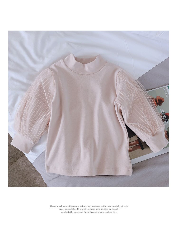 Wlg meisjes t-shirts kindertops lente herfst mesh effen wit zwart beige t-shirt babymeisje schattige bijpassende kleding: Beige-roze / 12m