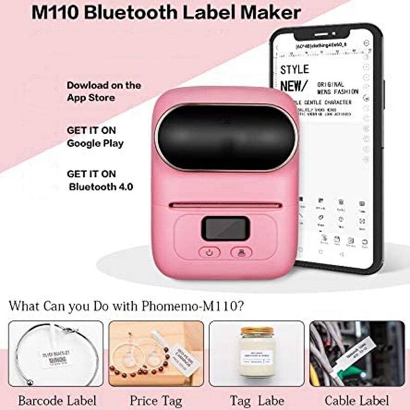 -m110 draadloze thermische etikettenprinters, draagbare bluetooth-etikettenmaker, barcodeprinter voor ios en android