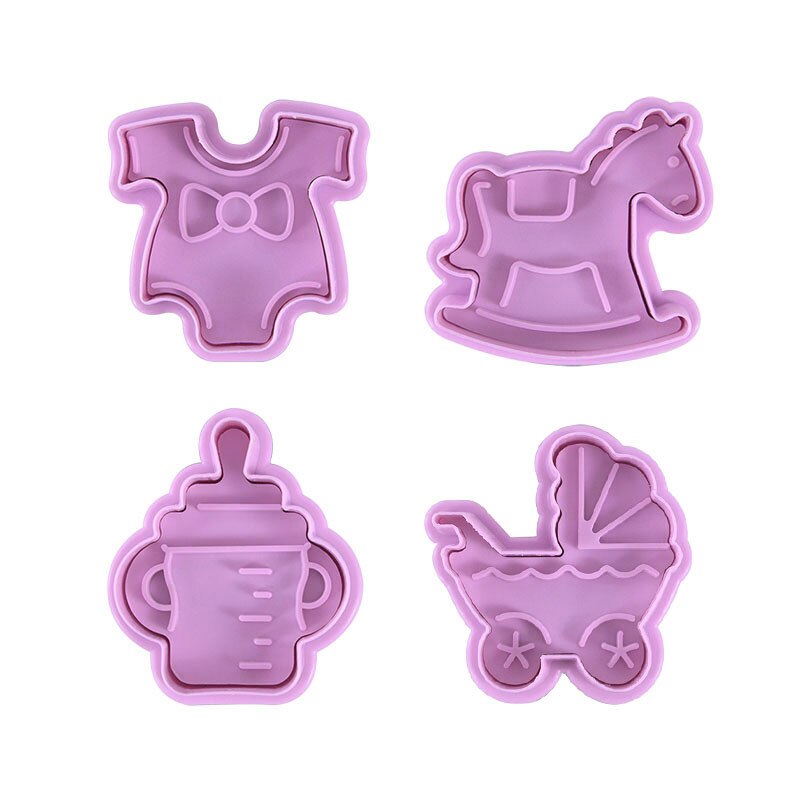 1 Set Easter Egg Rabbit Chicken Shape Cookies Cutter Plastic Fondant Biscuit Mould Cake Mold Baking Tools for Easter Decoration: 4Pcs-D01