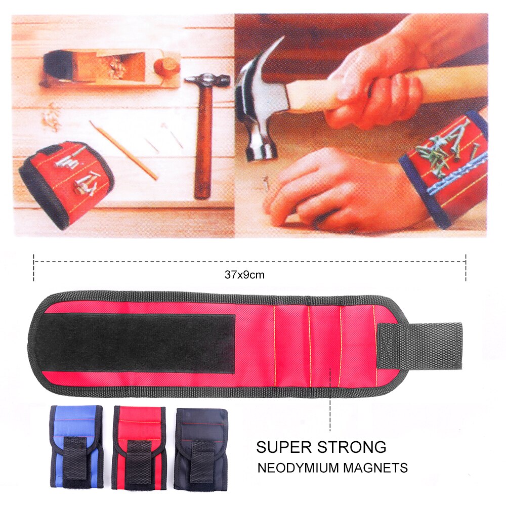 Muñequera magnética portátil, bolsa de herramientas con 3 imanes para electricista, soporte para herramientas de muñeca, tornillos, brocas, pulsera para herramienta de reparación