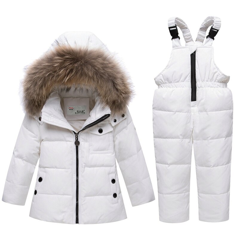 Winter Jongen Meisje Skipak Baby Winter Warme Kleding Sets Snowsuit Kinderen Bont Capuchon Donsjack Jas 5 Kleuren