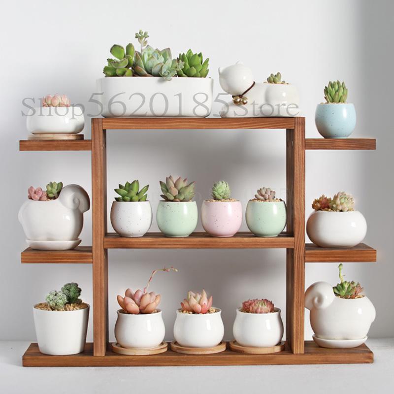 Solid wood desktop flower stand indoor multi-layer small flower stand green flower frame decoration living room window pot rack: VIP 8