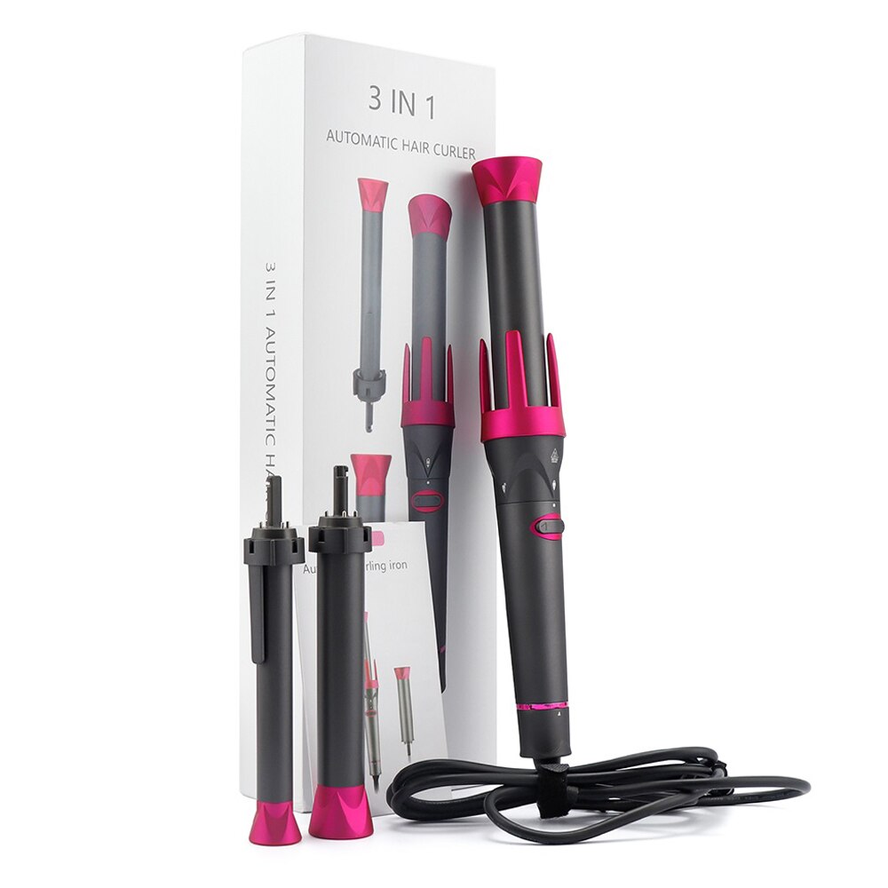 Rizador de pelo automático 3 en 1, rizador de pelo giratorio de cerámica para rizos y ondas, 230 ℃, Varita de onda de calentamiento rápido: US