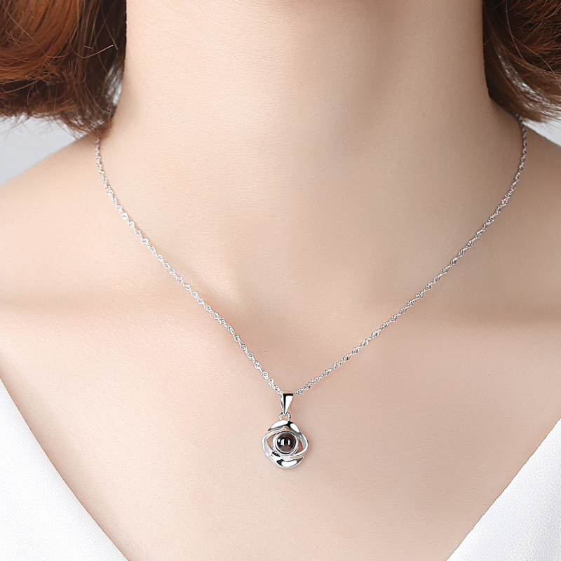 925 Zilveren Charm Ketting Projectie Hangers Ketting Rose 100 Talen I Love U Dames Sleutelbeen Keten Valentijnsdag