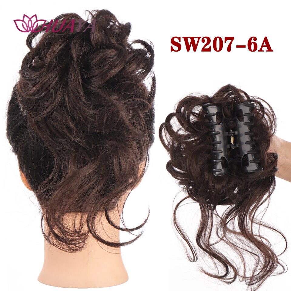 Moño de pelo sintético para mujer, moño desordenado, extensiones de cabello Updo despejadas con Clip de garra, horquillas rizadas, negro y marrón: P12 / 613