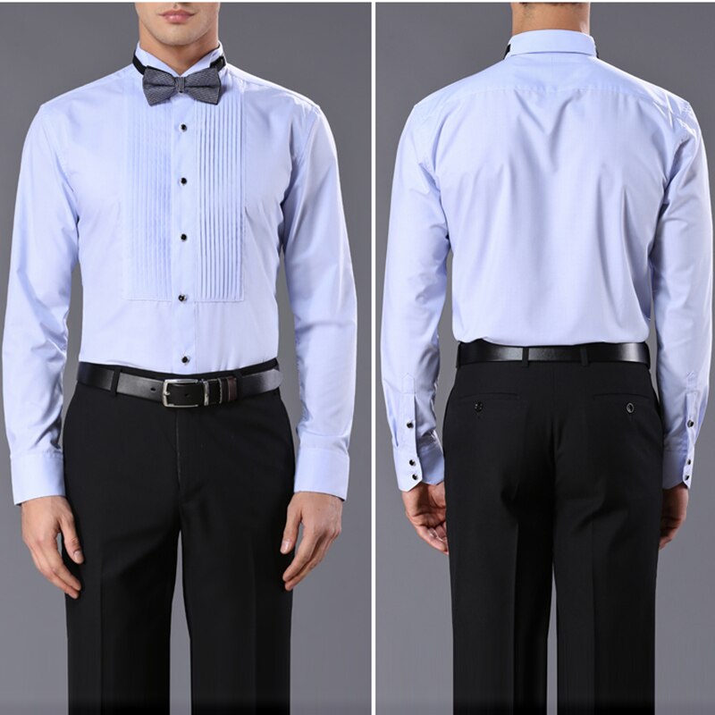 french style Mens Shirts white Men dress shirt Tuxedo Clothing wash and wear finishing shirt men for wedding
