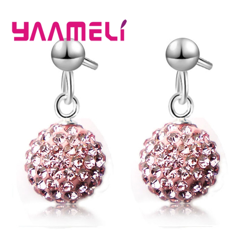 Pendientes de plata esterlina 925 para mujer y niña, aretes de cristal austriaco con bola de discoteca, aro con palanca trasera, joyería Huggie,: Verde del ejército de Zinc