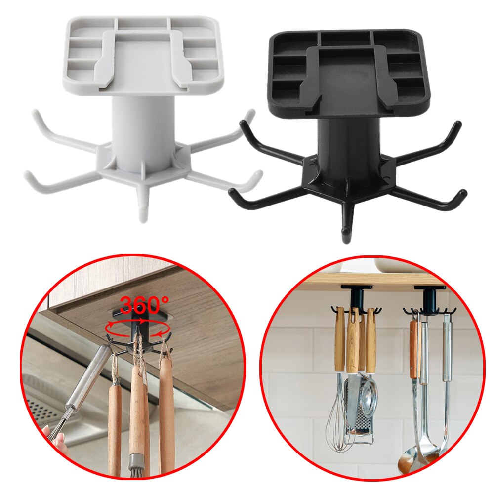Rotating Hook Kitchen Hook Organizer Bathroom Hanger Wall Dish Drying Rack Holder for Lid Cooking Accessories Cabinet Storage