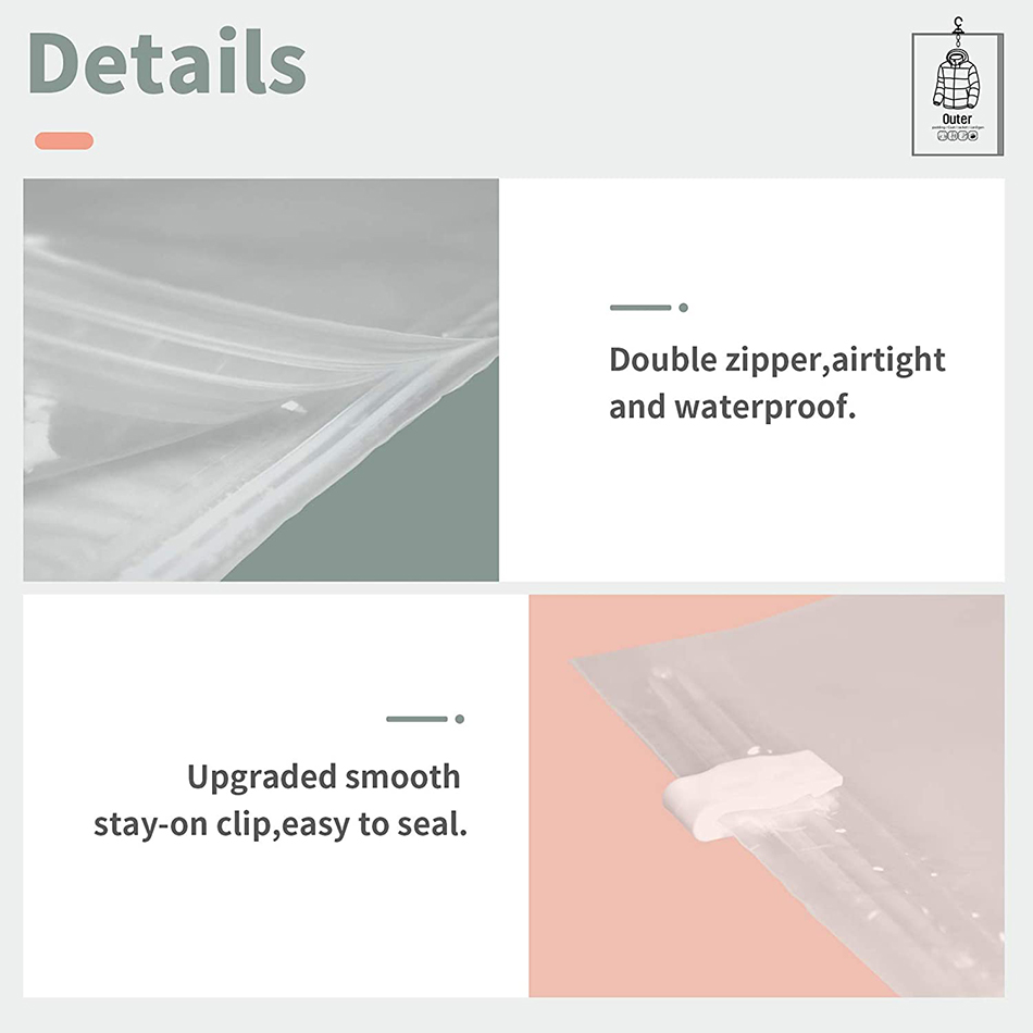 Hanging Vacuum Storage Bag Closet Organizer Space Saving Clear Seal Wardrobe Storage Bags With Hanger For Coats Jackets Suit