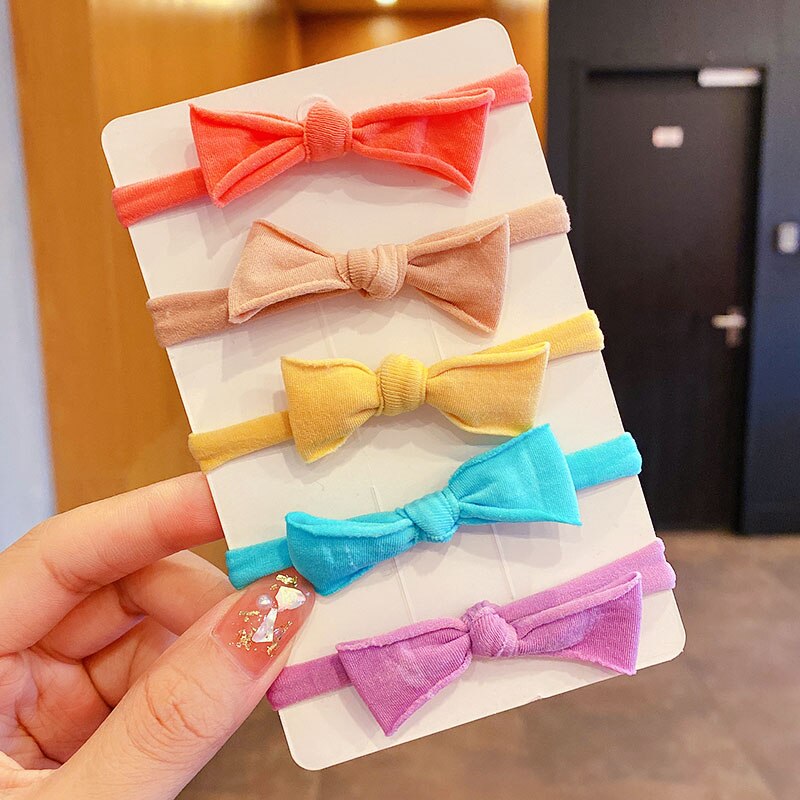 5 stk/sæt kvinder piger farverige sløjfe nylon elastiske hårbånd søde hår slips gummibånd scrunchie hårtilbehør: Farverig