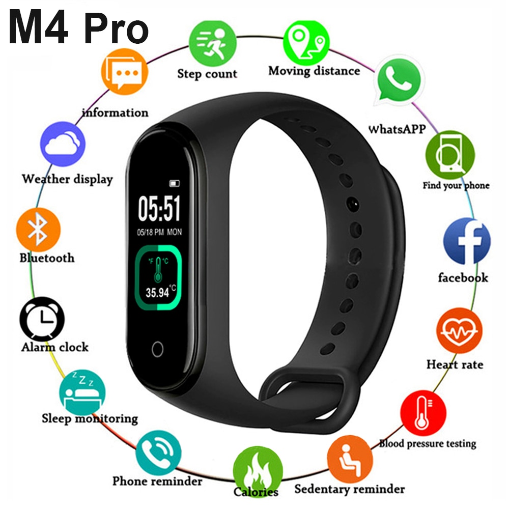 M4 Pro Smart Band Thermometer Waterdicht Hartslag Bloeddruk Fitness Armband Sport Smart Band Polsband Smart Horloge