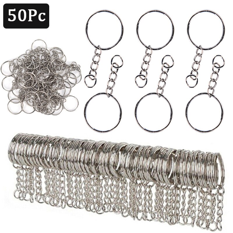 50Pcs Silver Plated Metal Blank Keyring Keychain Split Ring Keyfob Key Holder Rings Women Men DIY Key Chains Accessories Marking