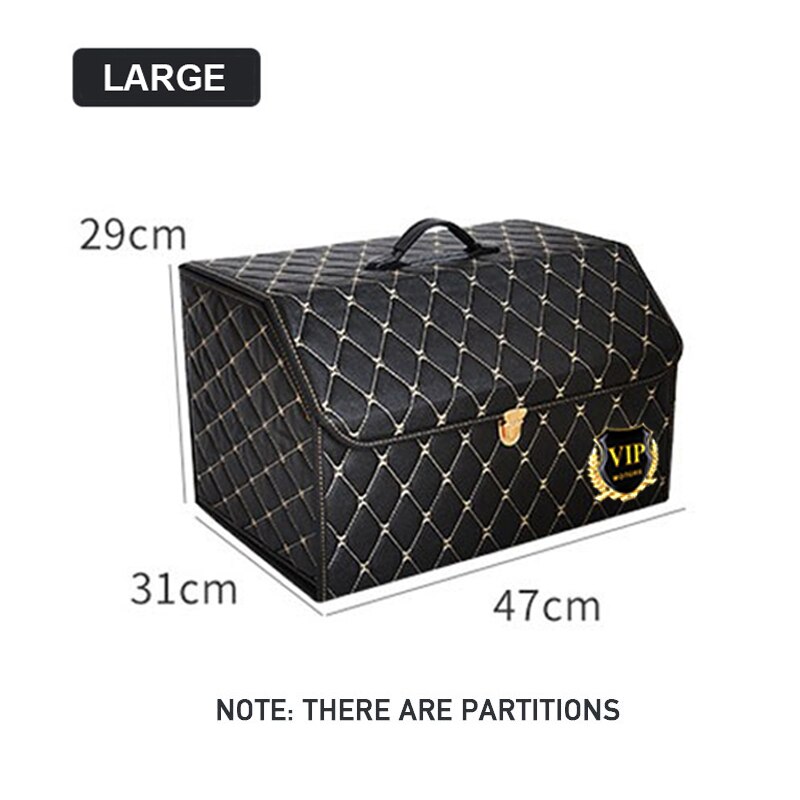 Luksus læder bil bagagerum opbevaring opbevaring bil boks arrangør til toyota til volkswagen hyundai kia mitsubishi til mercedes benz: 01- sort-l