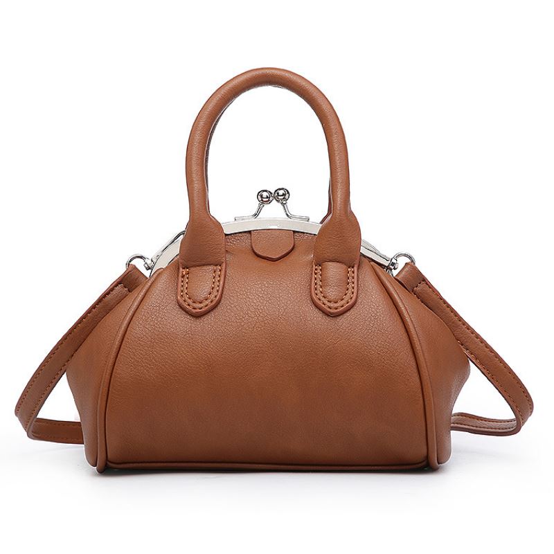 Coolcept Women Pu Leather Handbag Shell Wrist Bag For Women Metal Trap Shoulder Ladies Bag Casual Daily Bag: Brown
