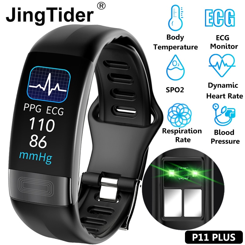 P11 Plus Body Temperature Monitoring Smart Wristband ECG PPG SPO2 Smart Band Heart Rate Blood Pressure Respiration Rate Bracelet