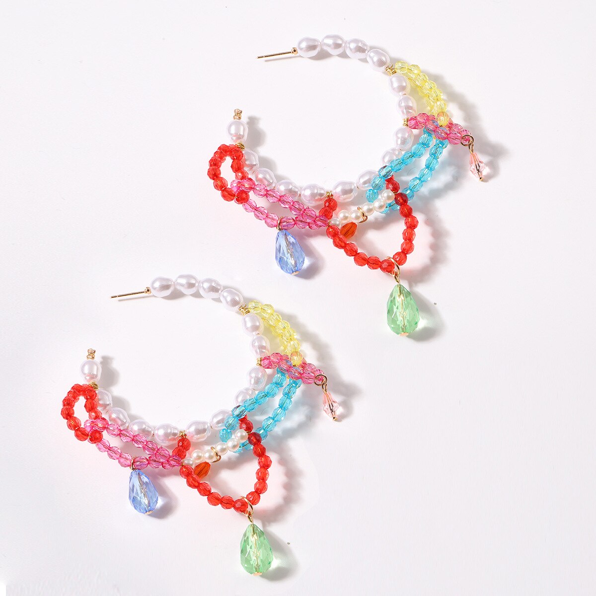 Bohemian Colorful Beads Hoop Earring For Women Girls Brand Imitation Pearl Stone Earring Jewelry Brincos