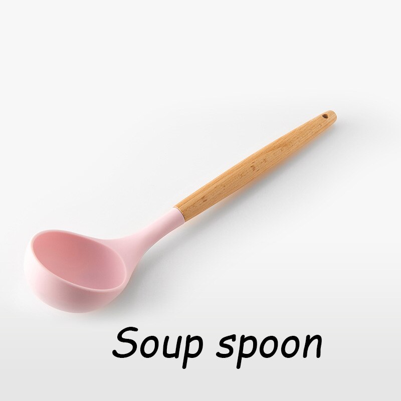 Roze Koken Keukengerei Tool Siliconen Keukengerei Set Met Houten Multifunctionele Handvat Non-stick Spatel Pollepel Ei Kloppers Schop: Soup spoon