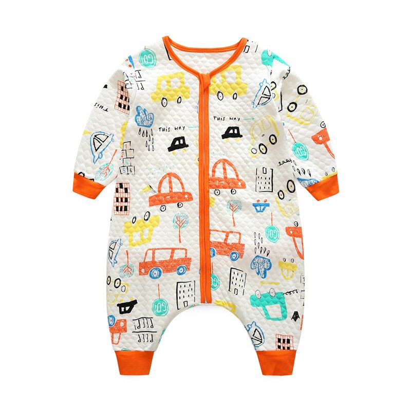 Baby pyjama slaapzak warm romper kids pyjama anti-Kicking Deken baby meisje dwarsliggers kid sleep een stuk pyjama voor kids: Car bus / Height 100-110cm