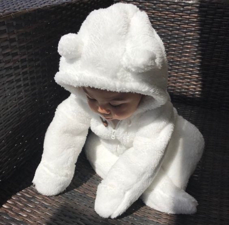 Pudcoco sød stil nyfødt baby pige dreng fuzzy tøj hætteklædte fodtøj jumpsuit 0-24m