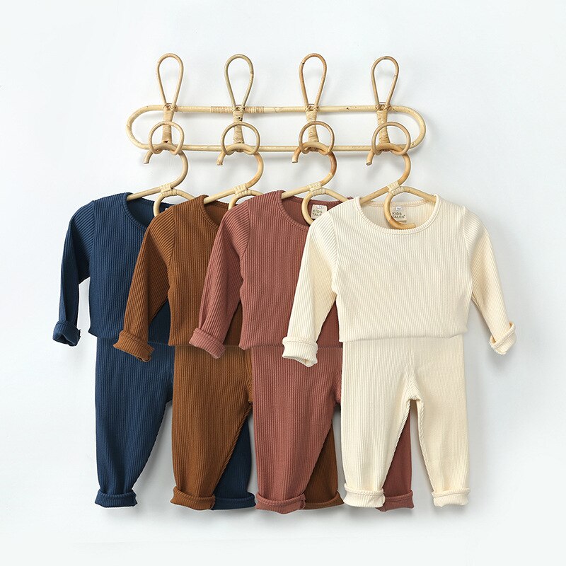 Kids Pyjama Kinderen Nachtkleding Lange Mouwen Casual Solid Lange Johhs Set Baby Jongens Meisjes Kleding Katoen Nachtkleding Kids Kleding