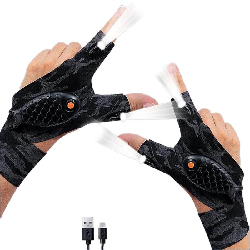 Usb Rechargeable Gloves LED Flashlight Gloves Rechargeable - Hands Free Light Gloves For Fishing, Repair, Camping, Outdoor Activities Fishing Light Gloves