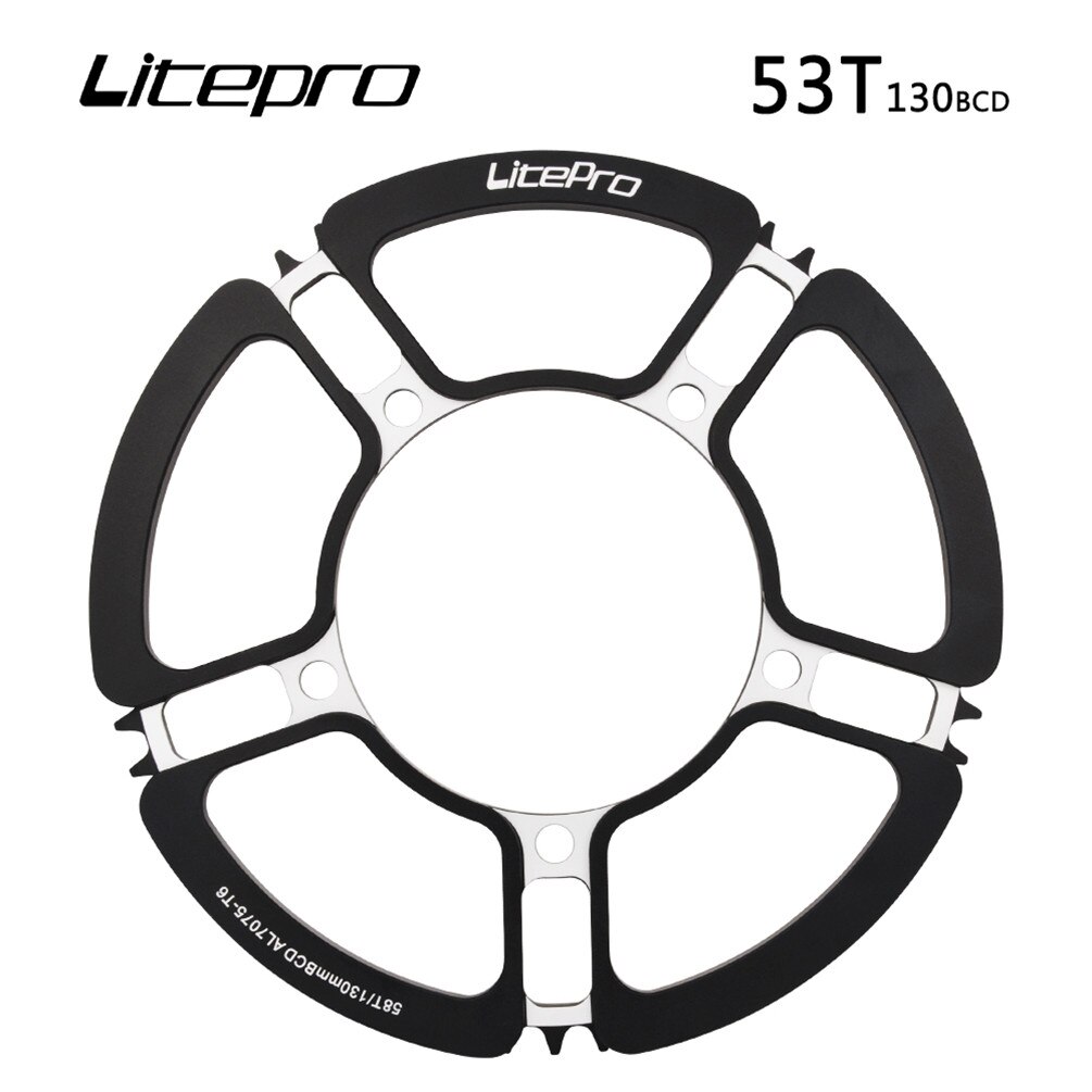 Litepro-platos y bielas de aleación de aluminio, Piñón para bicicleta plegable, 53T, 56, 58T, 5 agujeros, 130BCD: 53T black chainring