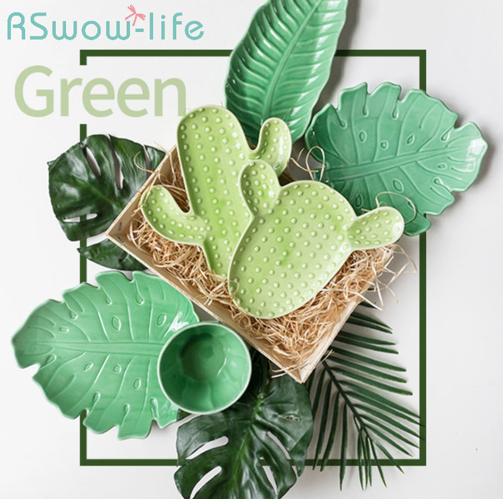 Vaisselle en céramique créative plante tropicale | Plante tropicale vaisselle de table de la maison irrégulière assiette à petit déjeuner plats à bonbons, assiette de service plat à Sauce soja