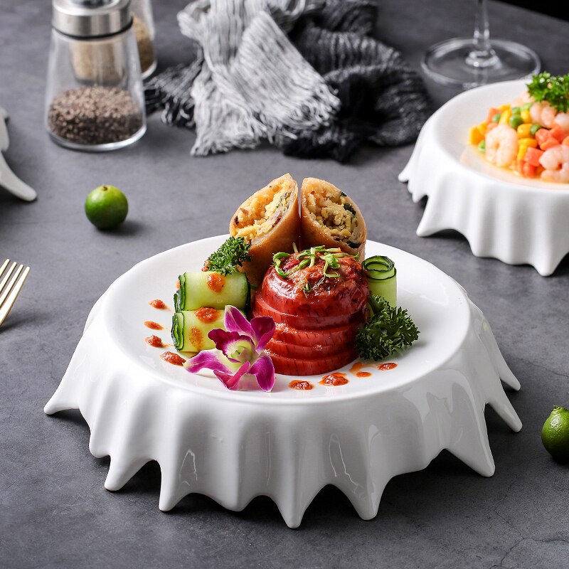 European white irregular plate Hotel dessert plate cake tray personality household dish plate flat plate