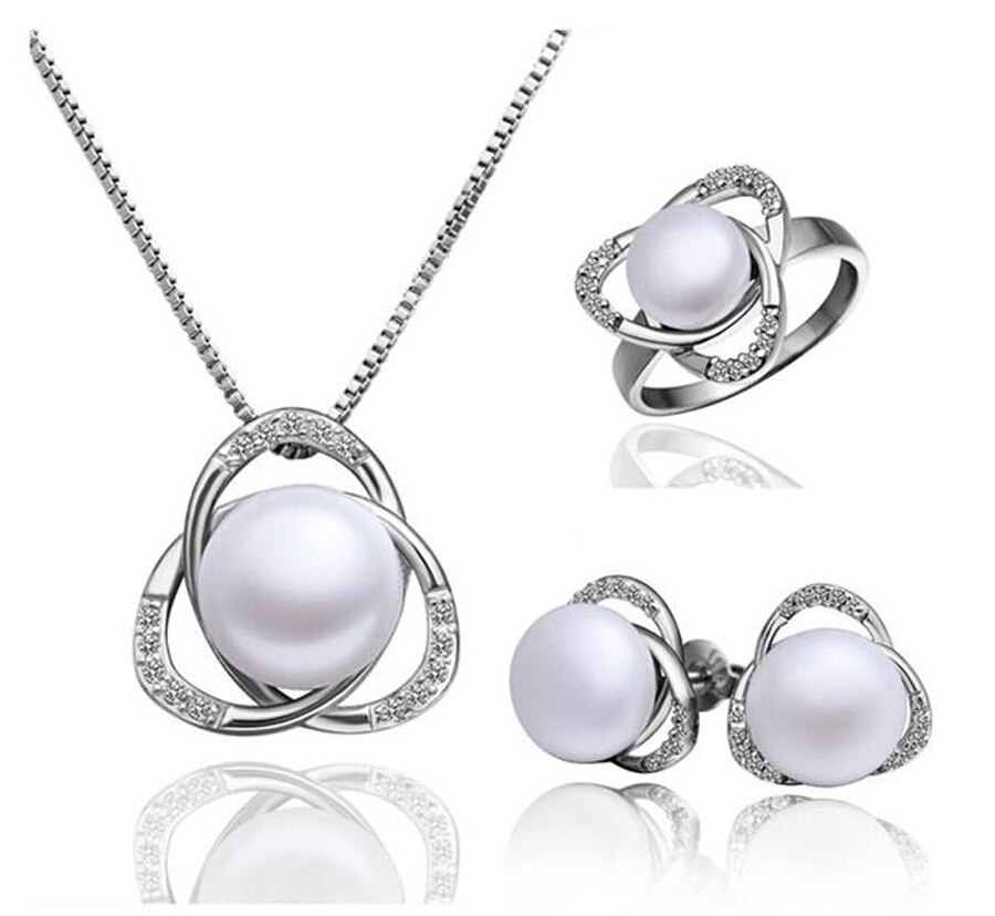 Austria Crystal Women Freshwater Triangle Pendant Necklace/earrings/rings Jewelry Sets