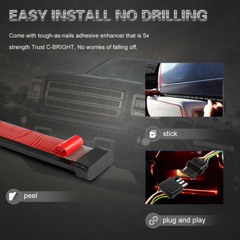 48-Inch 372LED Truck Tail Tailgate Light Bar 3Row Reverse Brake Turn Signal Lamp Car Tailgate Light Bar With Braking