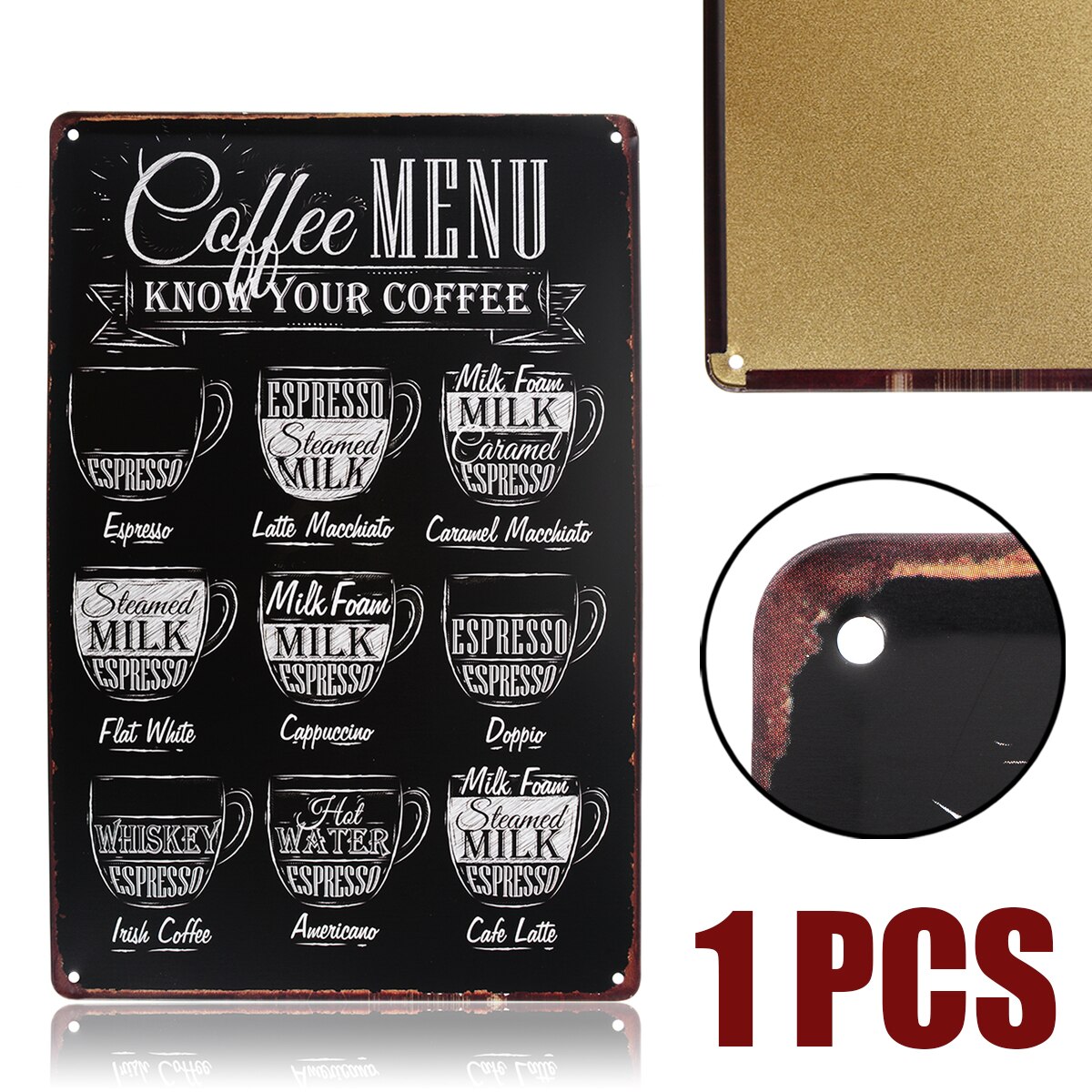1pc Vintage Coffee Menu Picture Poster Tin Sign Plaque Metal Art Poster Shop Bar Pub Cafe Home Decor Crafts