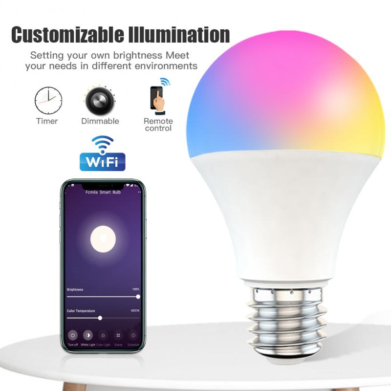 TUYA Wifi Smart Bulb home Lighting lamp 9W E27 Magic RGB +CW +WW LED Colorful Light Bulb Dimmable Support IOS /Android