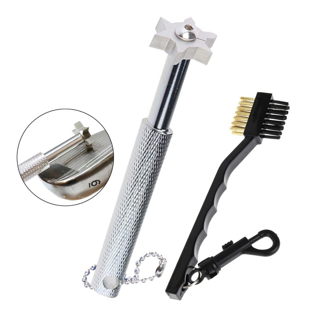 Training Aid Clean Tools Golf Club Groove Sharpener with Brush Iron Wedge V U Blade 6 Cutters Golf Accessories Cleaner Practice: SilverSharpenerBrush