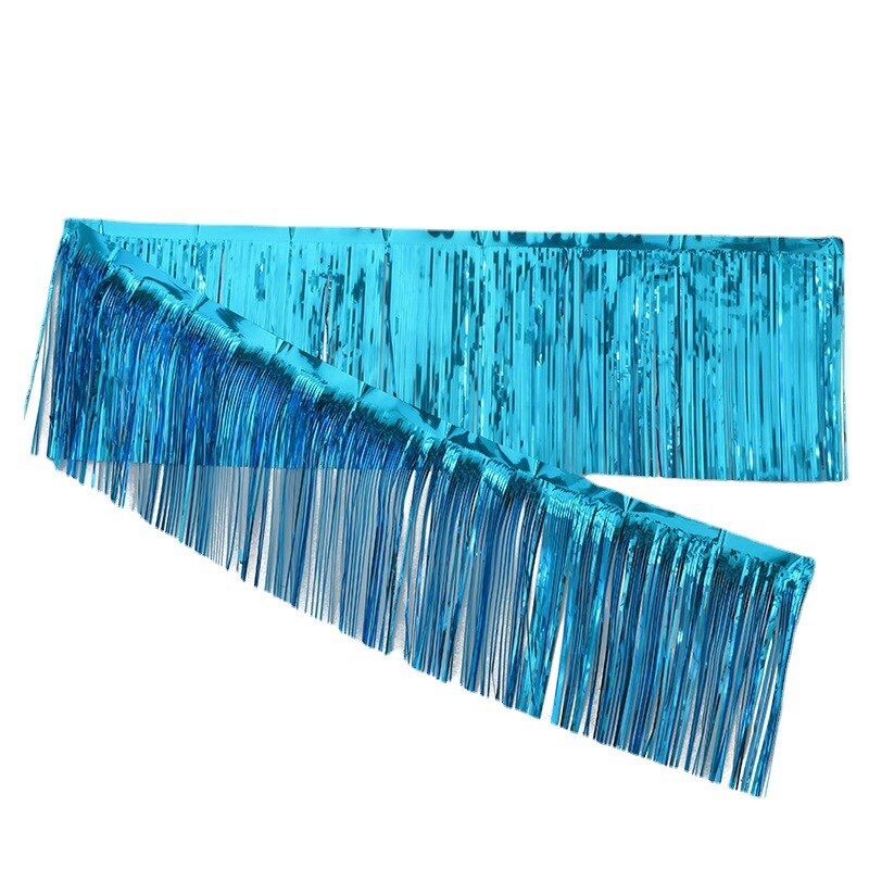 2.75M Foil Tinsel Banner Party Decorations Anniversaire Wedding Decoration Birthday Party Backdrop Easter Tassel Foil Curtain: Blue