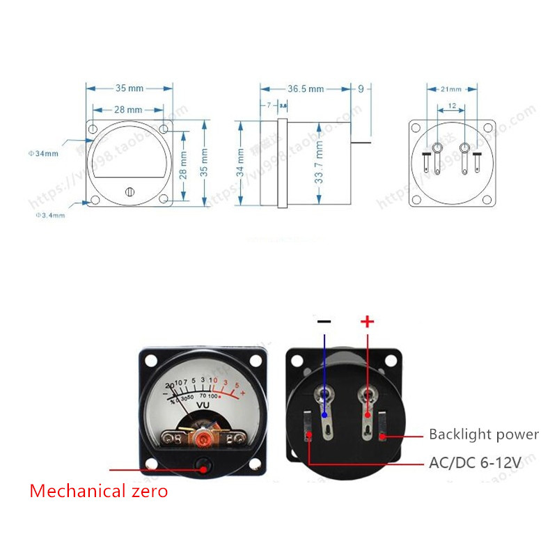 35mm White VU Meter Head Level Meter With Warm Yellow LED Backlight For DIY Tube Amplifier