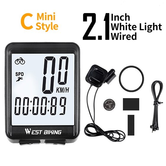 WEST BIKING Cycling Speedometer 2.8'' Large Screen Waterproof 20 Functions Wireless and Wired Bike Odometer Bicycle Computer MTB: C Wired White